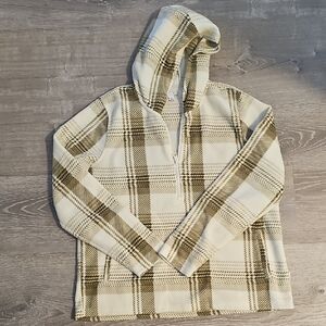 O'Neill Cream & Olive Plaid Half-Zip Hooded Sweater (Fits Smaller)